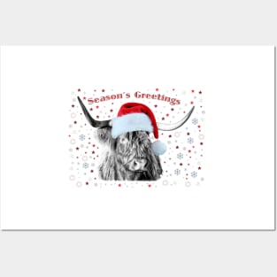 Highland Cow Christmas Greetings Posters and Art